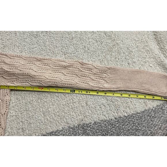 Moth Sweater Women's Medium Crochet Ruffled Boat Neck Wool Blend Cardigan Tan - Picture 8 of 9